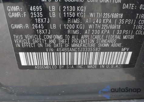2018 Subaru Outback 2.5I Limited from USA, damaged, VIN 4S4BSANC1J3335582